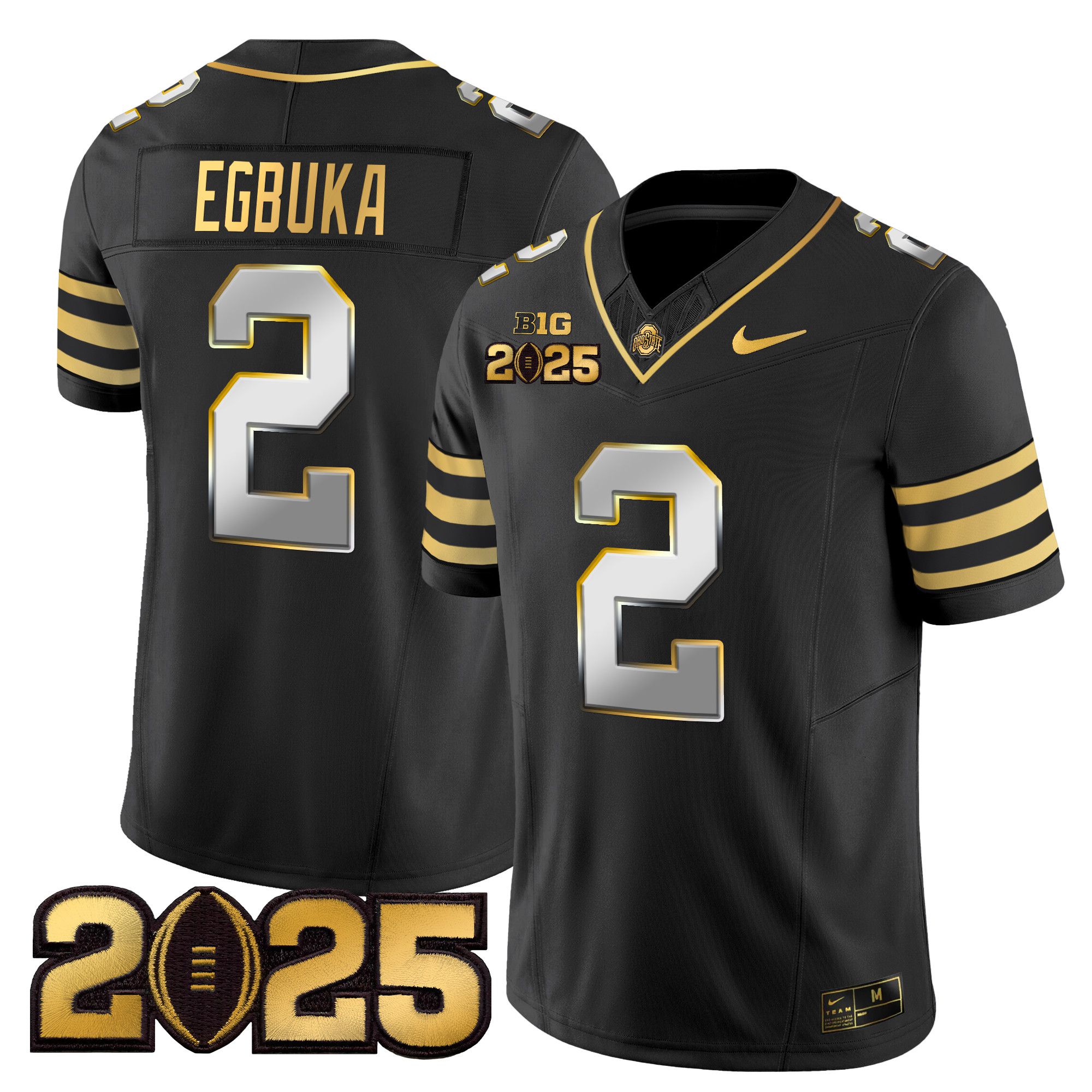Men Ohio State Buckeyes #2 Egbuka Black 2025 CFP Final Patch Gold Vapor Limited NCAA Jersey style 2->ncaa teams->NCAA Jersey
